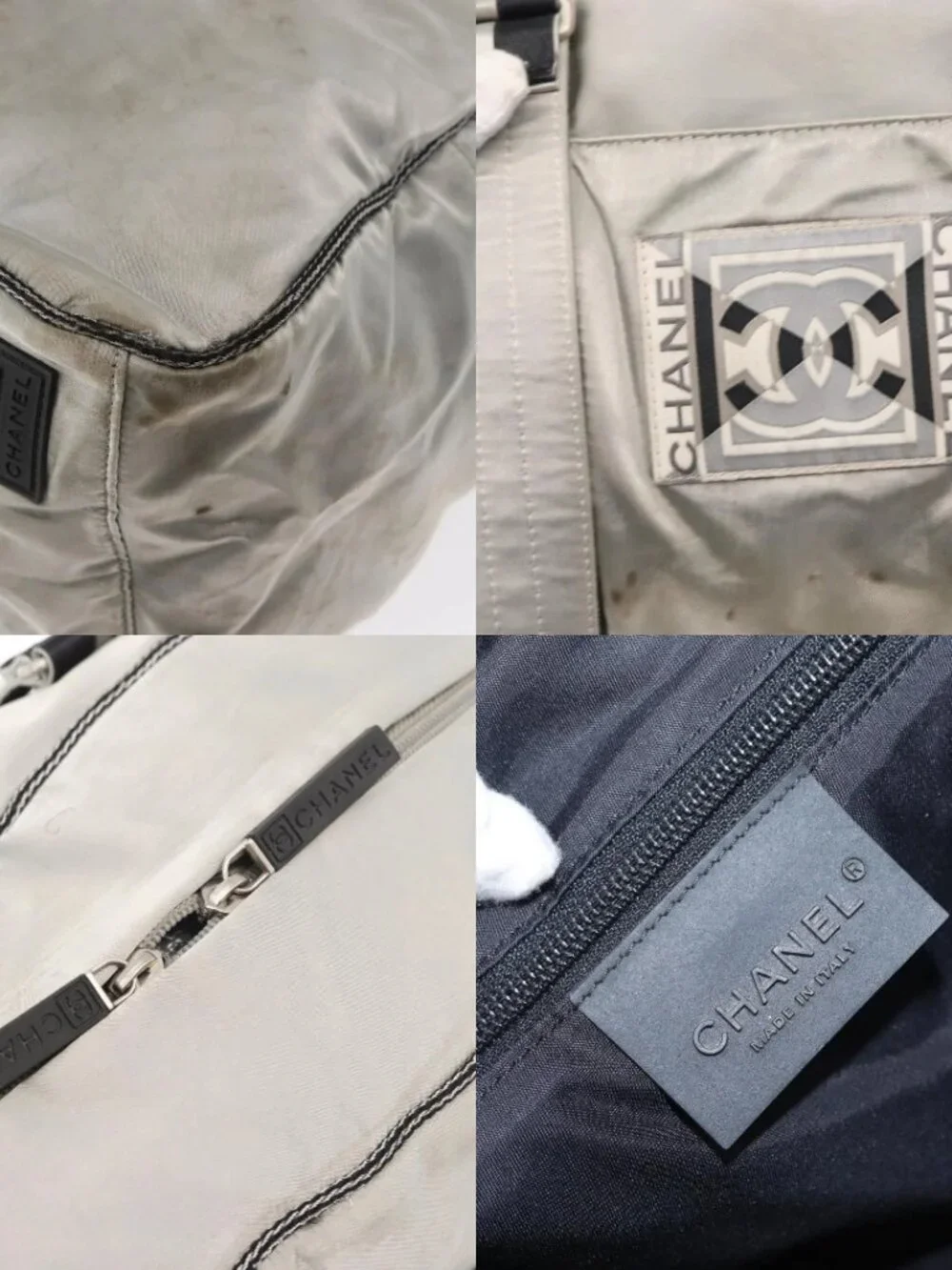 CHANEL Sports Line Boston Bag Nylon Silver CC Auth BA7758